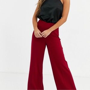 NEW: Asos Design Peite Wide Leg Pants With Clean High Waist In Dark Red : US 00